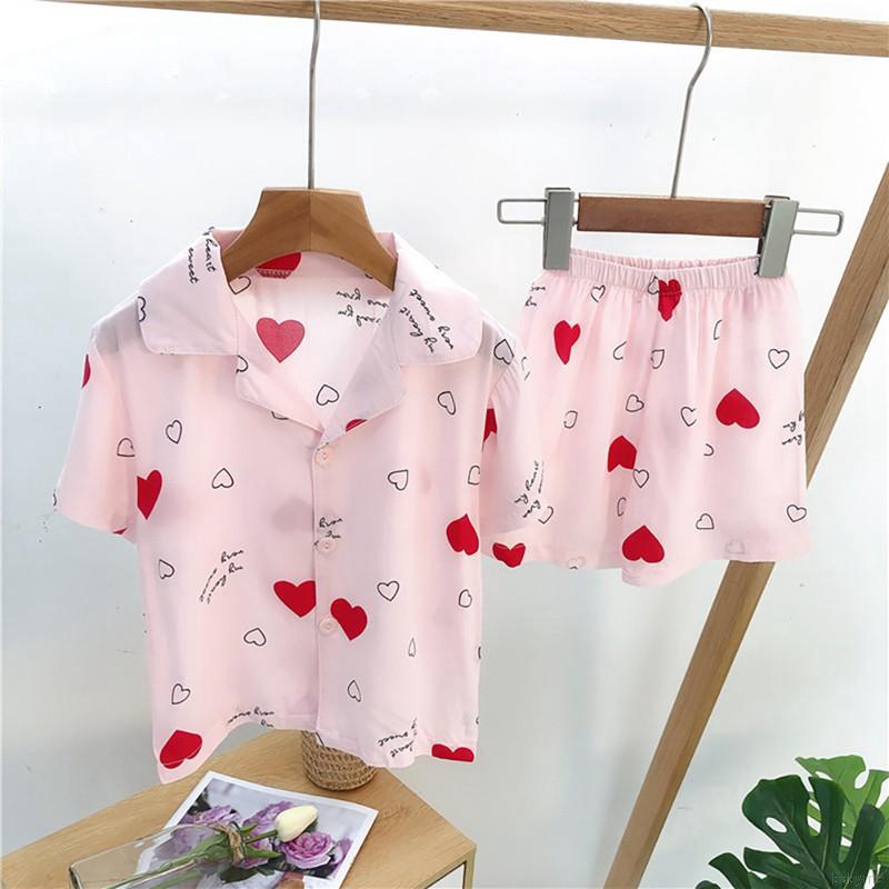 Set Áo Thun Ngắn Tay Cổ Tròn + Quần Short Pajamas Cho Bé Trai Gái