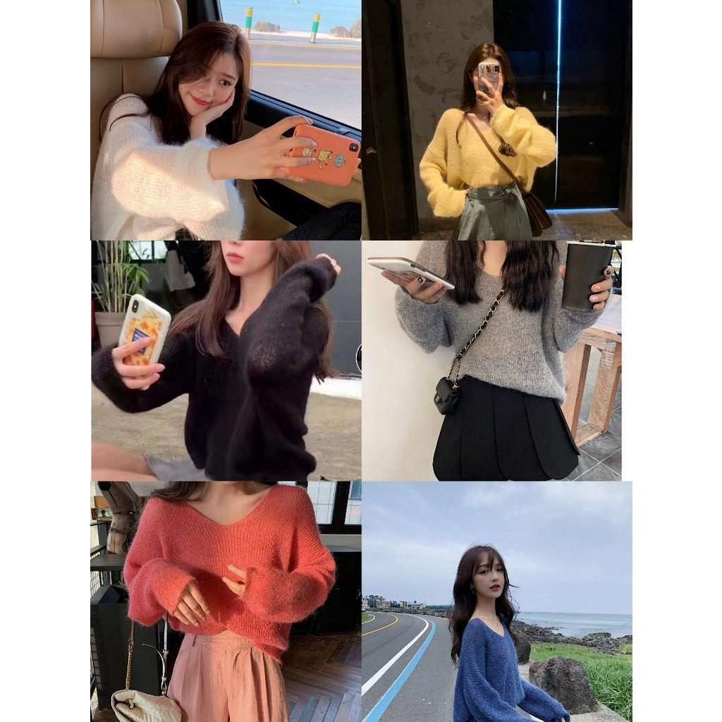 Áo Len Tay Dài Cổ Chữ V Màu Trơn Thiết Kế Độc Đáo Với 7 Màu Lựa Chọn