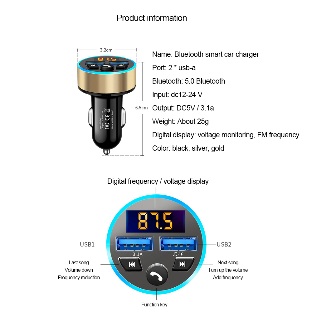 AUKEY BASEUS Tẩu Sạc Không Dây Tích Hợp Cổng Sạc Usb Và Cổng Aux Hỗ Trợ Nghe Nhạc Trên Xe Hơi