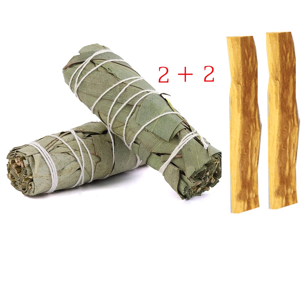 Combo THANH TẨY &amp; BẢO VỆ gồm 2 thanh palo santo và 2 bó xô bảo vệ Bạch đàn (Eucalyptus smudge stick)