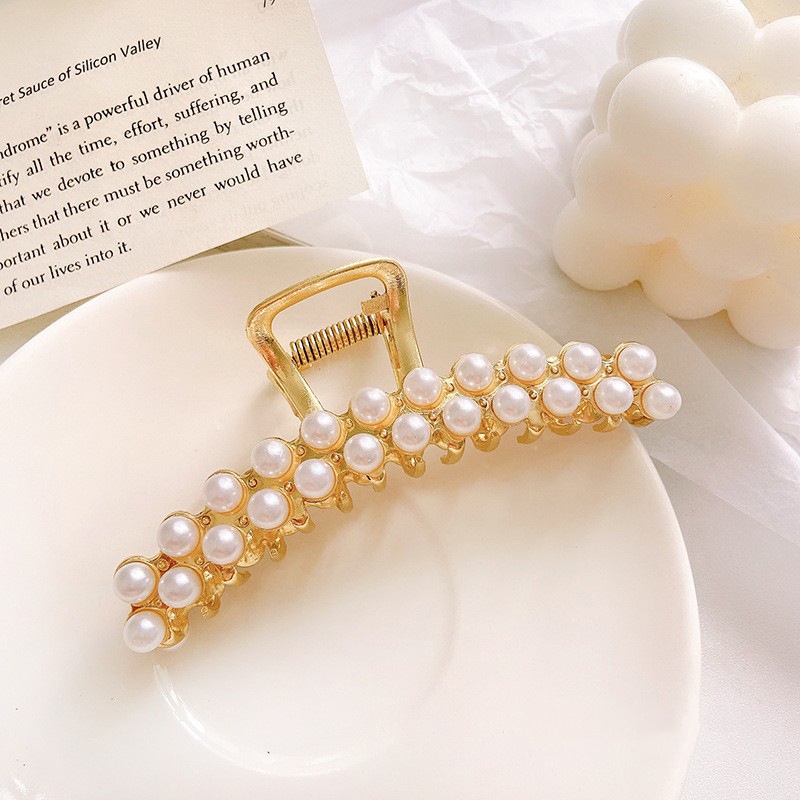 Kẹp tóc càng cua kim loại cỡ lớn đính ngọc trai phong cách hàn quốc mã PK-017