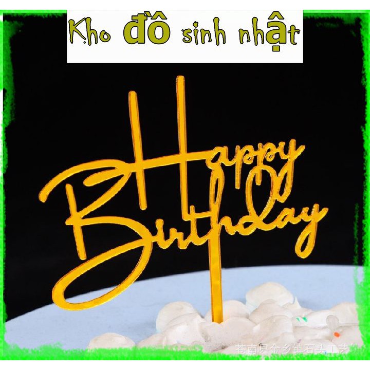 Thẻ cắm meka chữ Happy Birthday Cong trang trí bánh kem, hình cắm meka trang trí