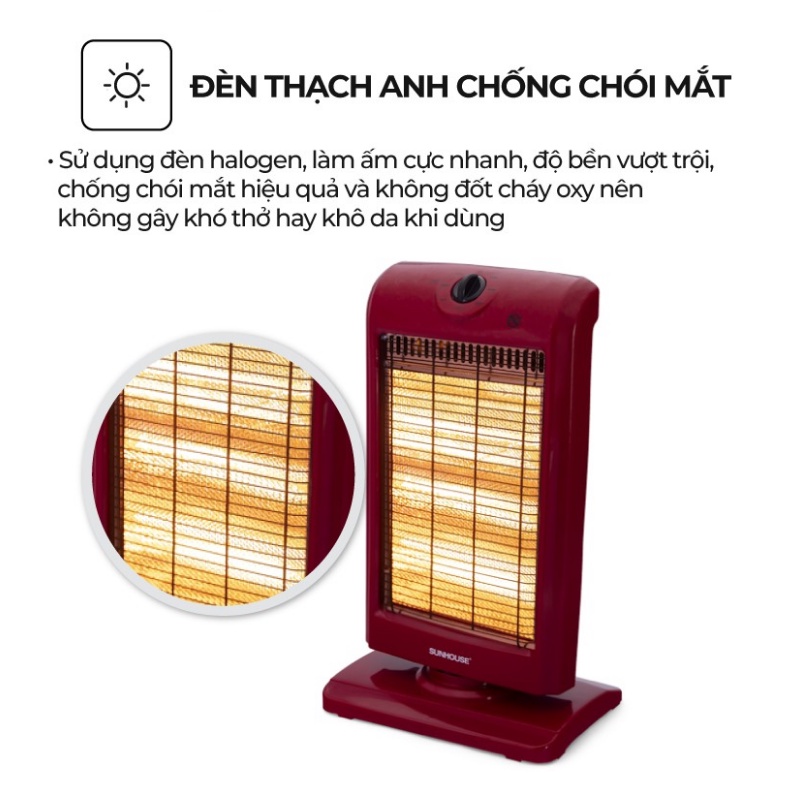 Đèn Sưởi 3 Bóng Halogen Sunhouse SHD7016 ,  Máy Sưởi Điện Đèn Thạch Anh Không Gây Khô Da Và Khó Thở  - BH 12 Tháng