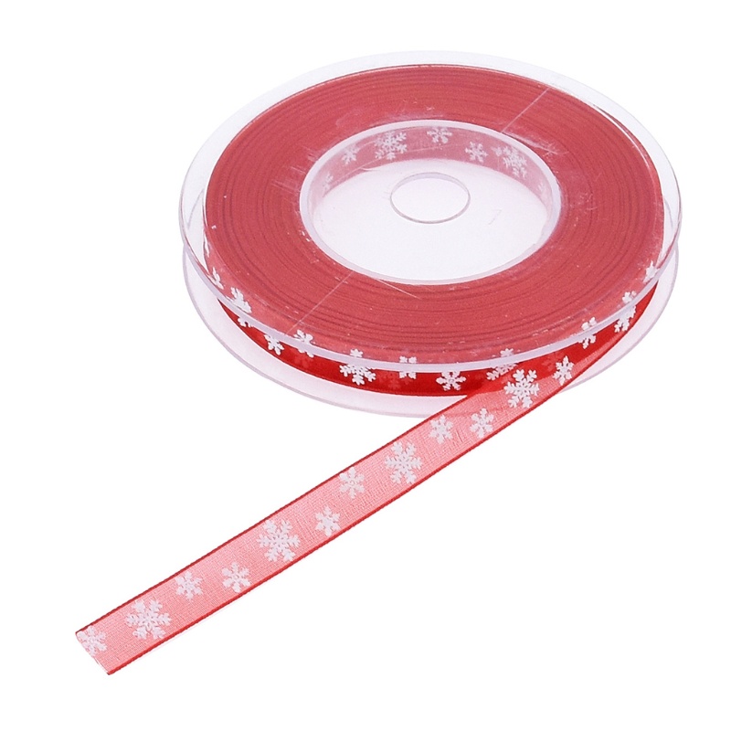Cuộn Dây Ruy Băng Polyester Họa Tiết Bông Tuyết Giáng Sinh DIY