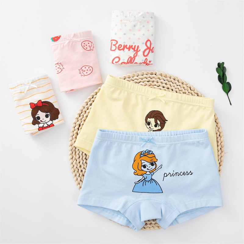 Set 5 quần chip hình công chúa cho bé gái vải cotton Áo Lá Homewear, quần lót đùi bé gái