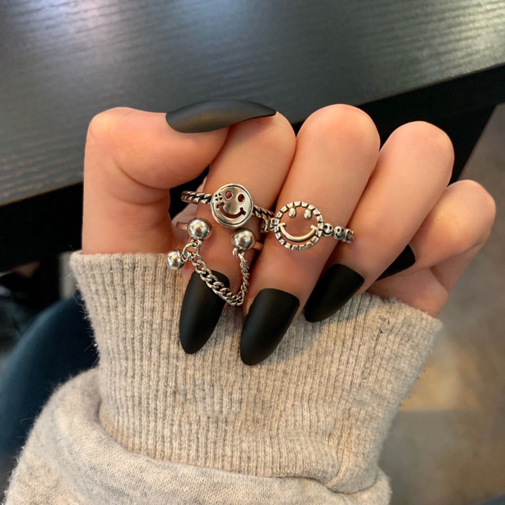 Set 2 Nhẫn Mở Hình Mặt Cười Thời Trang Cho Nữ