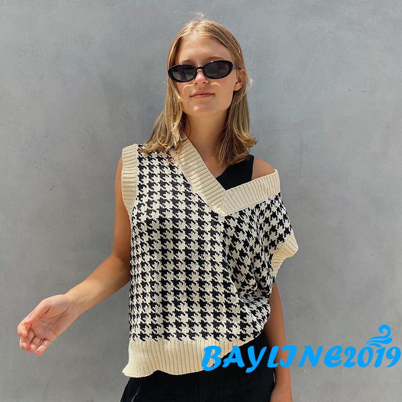 Áo Khoác Len Không Tay Họa Tiết Ca Rô Trẻ Trung Thanh Lịch Dành Cho Nữ