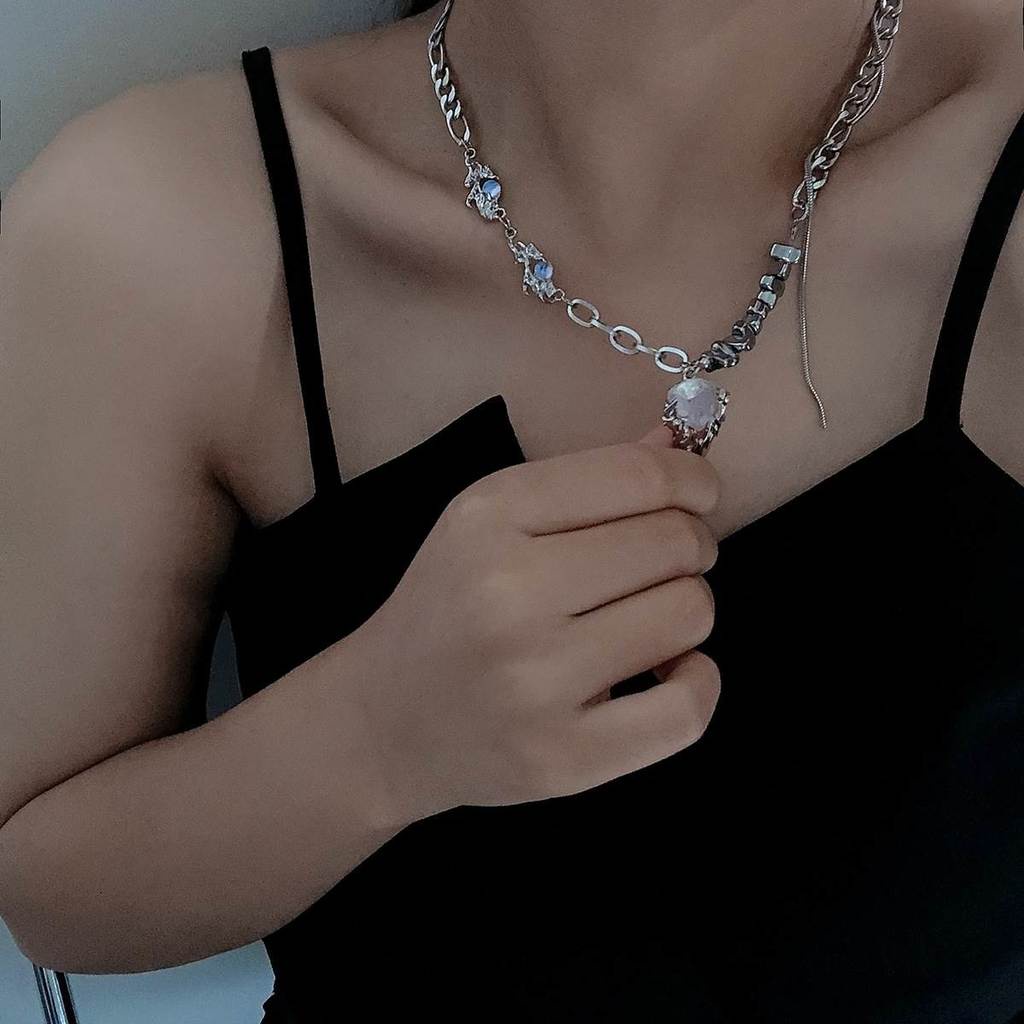 Dây chuyền 19904 đá mặt trăng có khung thời trang sang trọng cá tính dễ phối đồ cho nam nữ