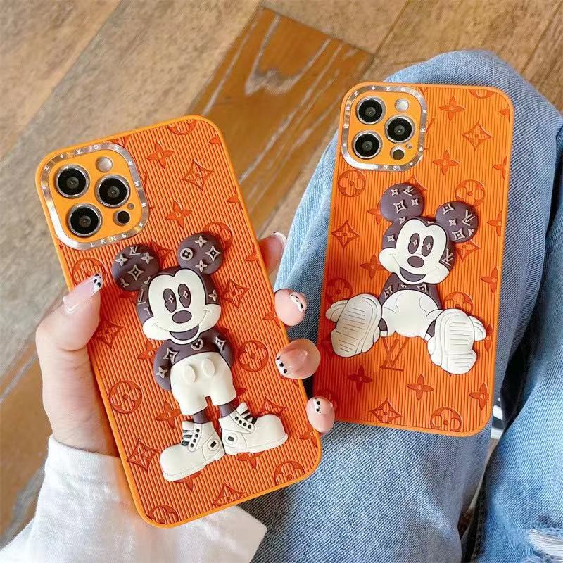 Ốp điện thoại da hình chuột Mickey ba chiều cho iPhone 13ProMax 13 13pro 11ProMax 11 X XS XR XSMAX 7+ 8+ 12Pro 12ProMax