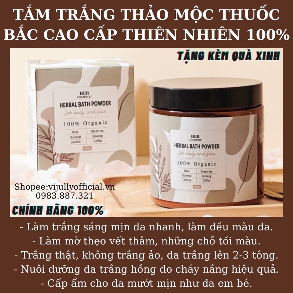 Bột tắm trắng thuốc bắc thảo dược cao cấp organic, trắng da nhanh, giảm thâm nám, tẩy da chết, trắng tự nhiên, cấp ẩm da