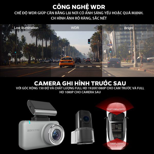 { HOT } Camera Hành Trình Trước Sau Anytek Z1 Full HD - Màn Cảm Ứng Tích Hợp Wifi Xem Trên Điện Thoại