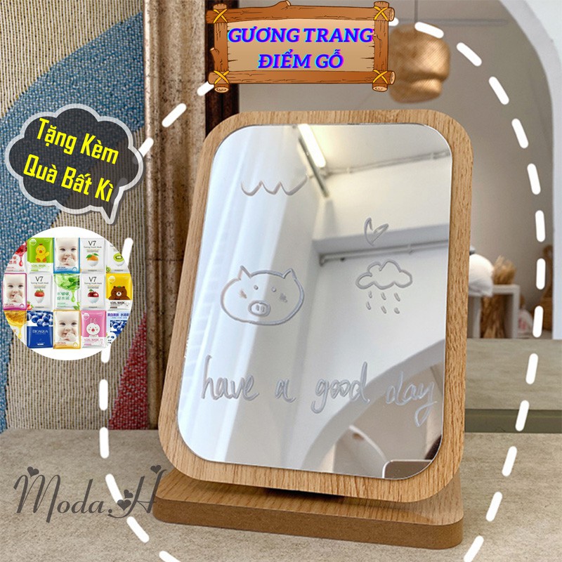 Gương trang điểm để bàn khung gỗ cao cấp phong cách Hàn Quốc