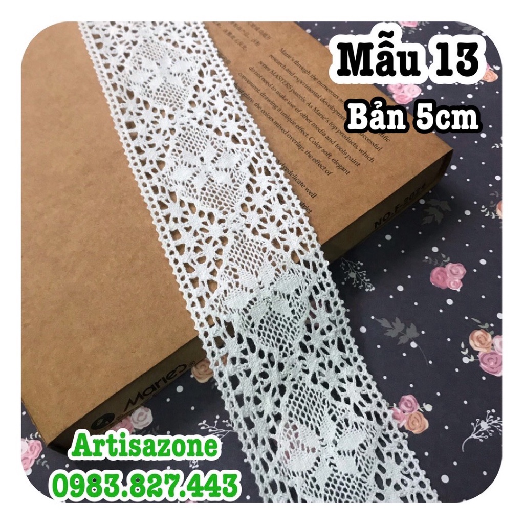 Ruy băng ren cotton size lớn - Bản rộng từ 3,5cm - 5cm, dài 02 mét  - Đọc kỹ mô tả sản phẩm