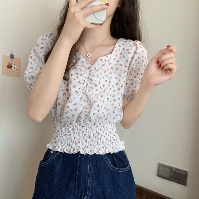 Áo Sơ Mi Ngắn Tay Họa Tiết Hoa Thời Trang Cho Nữ áo croptop JL-TX-196
