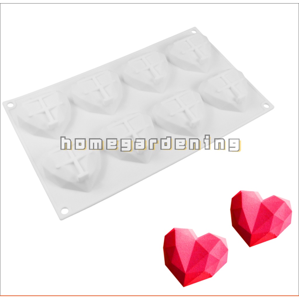 Khuôn Silicone 8 Ngăn Tạo Hình Trái Tim Trang Trí Bánh