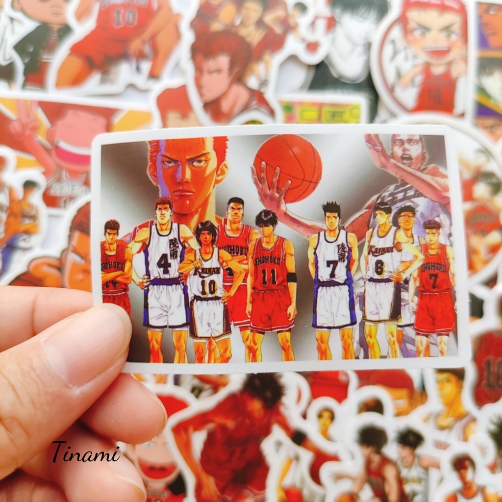 Bộ 50 hình dán Sticker Cao thủ bóng rổ SLAM DUNK trang trí điện thoại latop mũ bảo hểm xe máy vali ván trượt