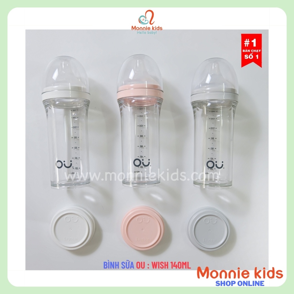 Bình sữa cho bé OU:WISH PPSU 140ml, bình sữa trong suốt cho bé sơ sinh - Tôm bebee TB041