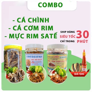Mưc rim sa tế + cá chình rim tỏi ớt + cá cơm rim tỏi ớt thực phẩm ăn liền