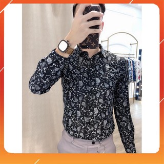 Sơ mi nam dài tay họa tiết hoa lá trẻ trung