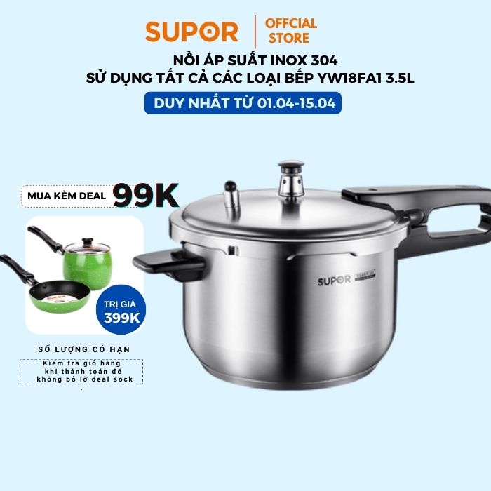 Nồi áp suất bếp từ 5 lớp Supor inox 304 cao cấp 18cm-3.5L YW183FA1-VN (Bạc) hàng chính hãng bảo hành 12 tháng