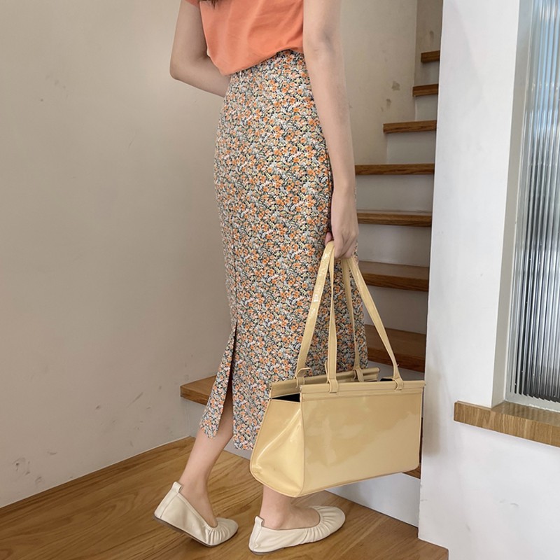 #S07052 - Set váy 2 chi tiết áo phông mix chân váy midi dài hoa nhí cực xinh