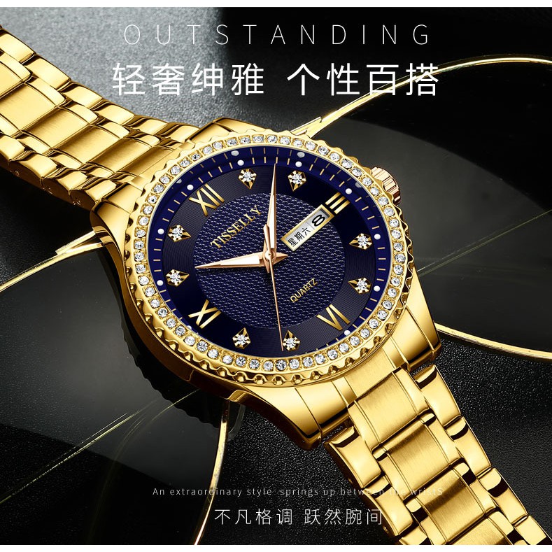 Đồng hồ nam, đồng hồ đeo tay chính hãng TISSELLY đính đá sang trọng, cao cấp, chống thấm nước