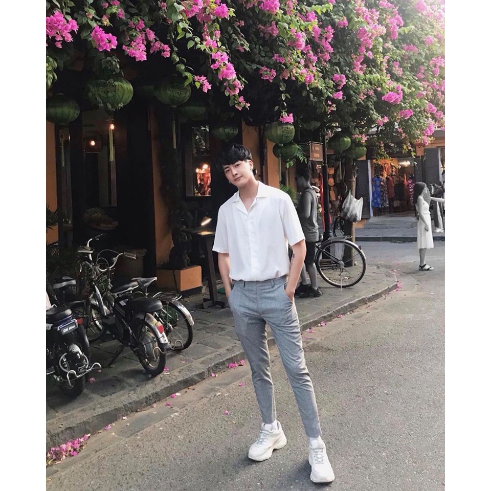 Áo sơ mi lụa tay ngắn trơn unisex | BigBuy360 - bigbuy360.vn