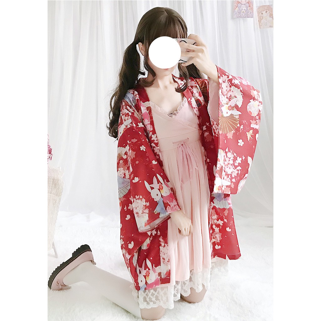 (Có sẵn) Áo khoác Kimono Haori Thỏ cầu nguyện Nhật Bản