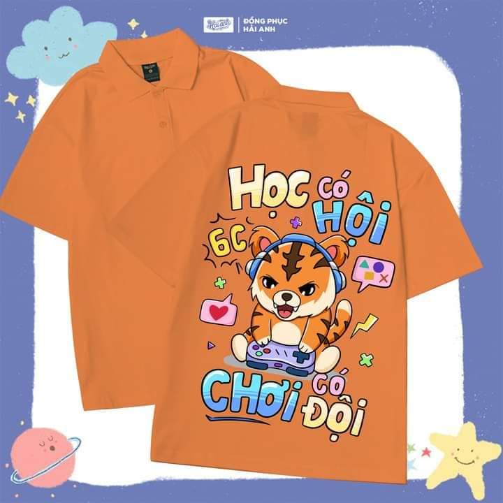 Áo cổ trụ lớp, nhóm in logo theo yêu cầu, đồng phục học sinh poly cao cấp