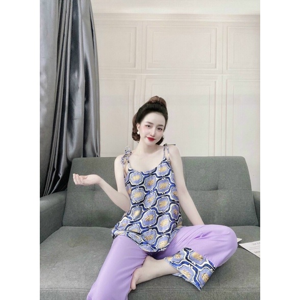 ĐỒ BỘ LỤA 2 DÂY CỘT QUẦN ỐNG SUÔNG