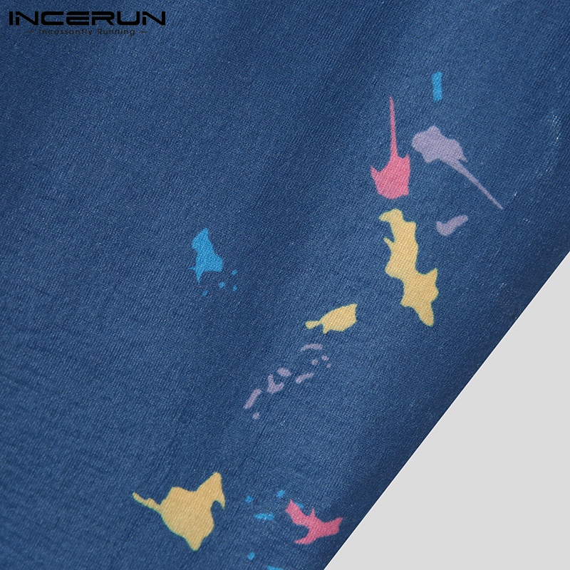 Bộ đồ thun nam INCERUN với áo và quần short dây rút in họa tiết thời trang mùa hè