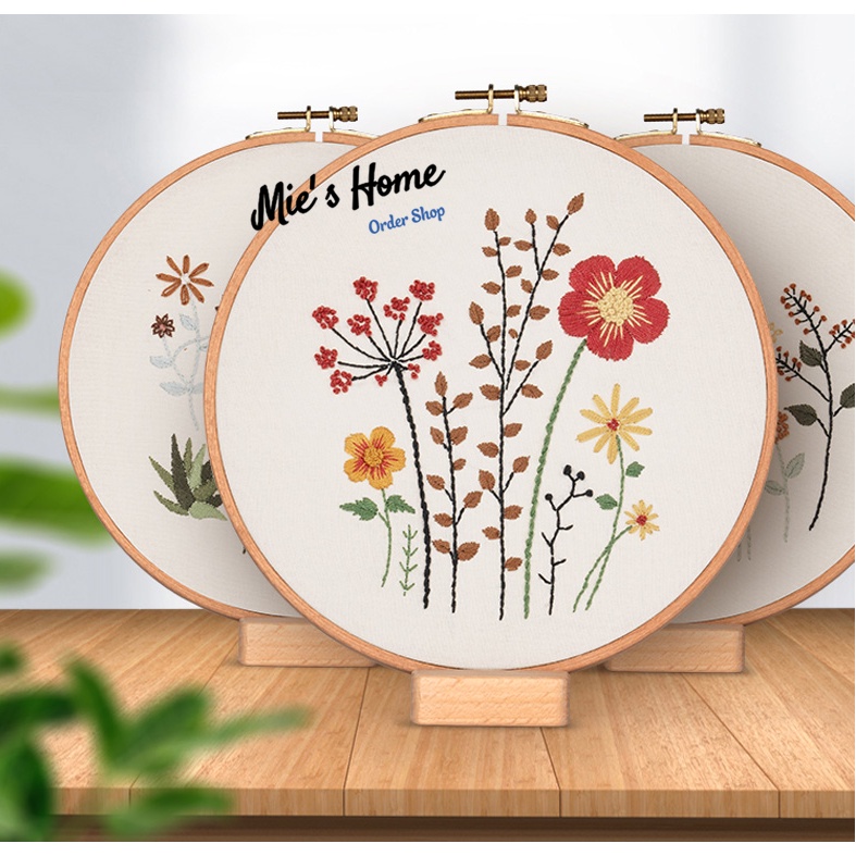 DIY Bộ Combo nguyên liệu may thêu hoa cỏ vintage Hoa Autumn Cổ điển thêu thủ công trang trí nhà cửa - MIE Handmade Shop