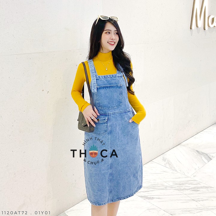 Yếm váy jeans nữ dáng dài túi nấp trước THOCA HOUSE ulzzang chuẩn style Hàn Quốc dễ phối đồ, trẻ trung, năng động