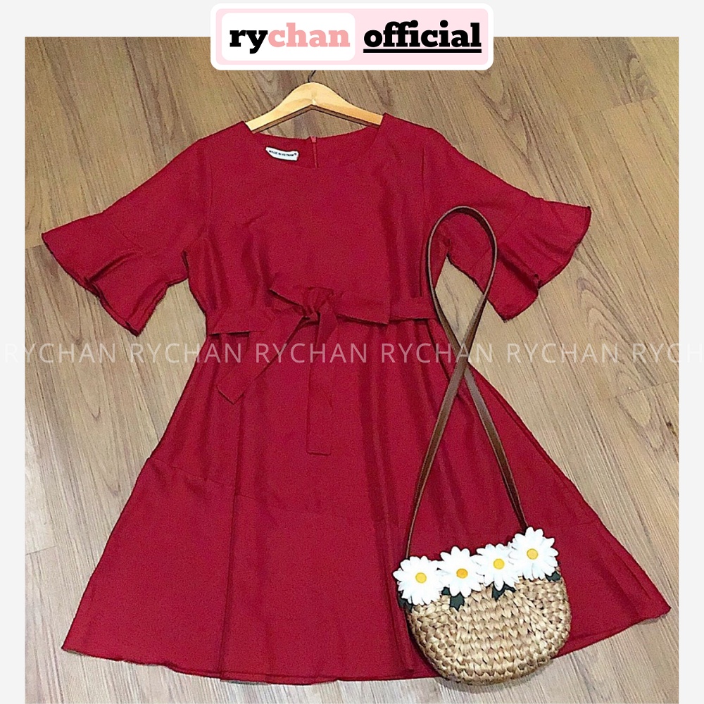 DX497 - Đầm Xòe Màu Đỏ Cột Eo Phối Đuôi Cá Dễ Thương [ẢNH THẬT CUỐI]