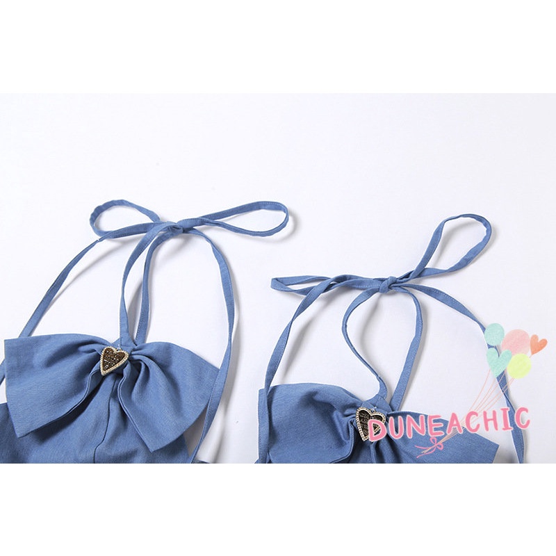 DUNEA Áo Tank Top Denim Cổ Chữ V Thắt Nơ Xinh Xắn Thời Trang Cho Nữ