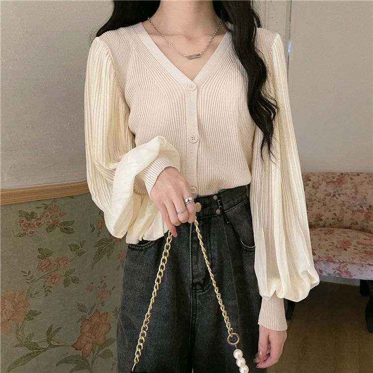 Áo tay phồng cổ chữ V kiểu dáng thời trang Hàn Quốc dành cho nữ