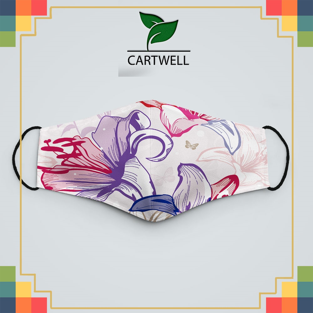 khẩu trang vải giá rẻ FLOWERS_1255 CARTWELL chất liệu vải  dày 2 lớp chống nắng, phòng dịch bệnh, lọc không khí