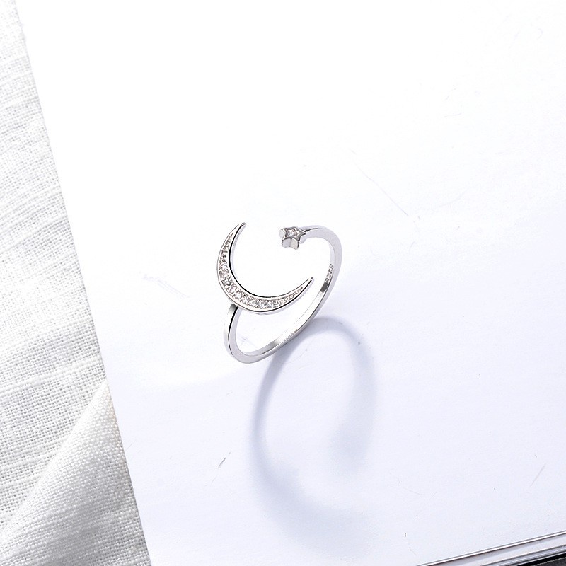 (0157) Nhẫn Ánh Trăng Khuyết Và Sao Lấp Lánh  ✨ Có Thể Điều Chỉnh Kích Cỡ
