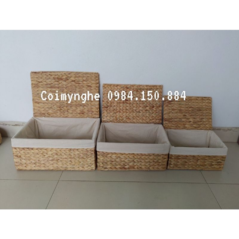 Bộ 3 chiếc giỏ lục bình đựng đồ hình chữ nhật