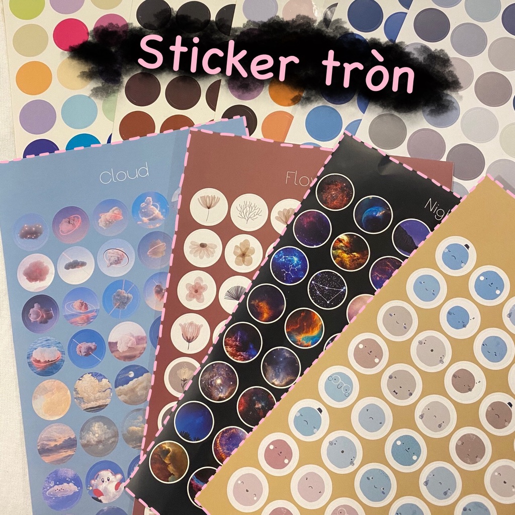 Nhãn dán Sticker hình tròn 48 chấm tròn trang trí dán toploader