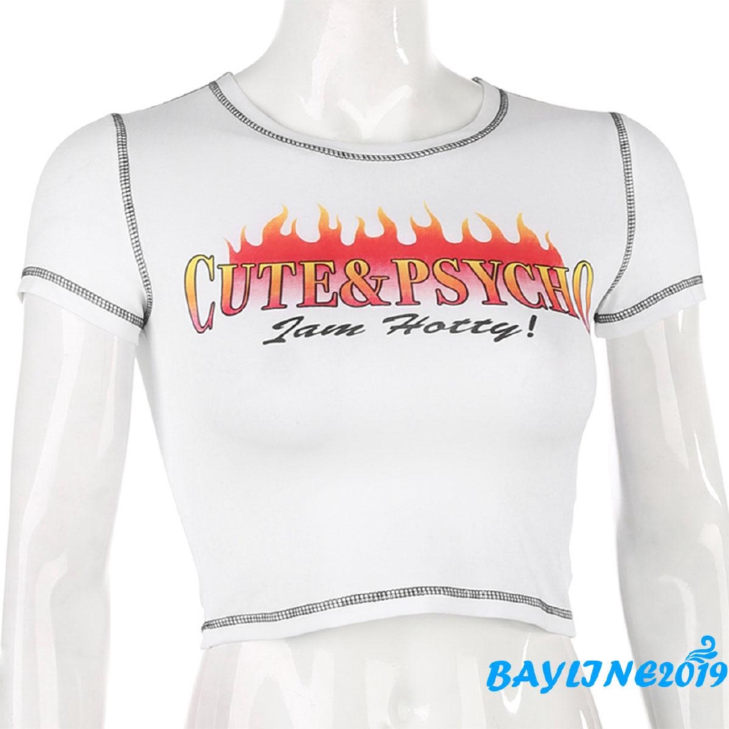 Áo Croptop Tay Ngắn In Chữ Thời Trang Nữ