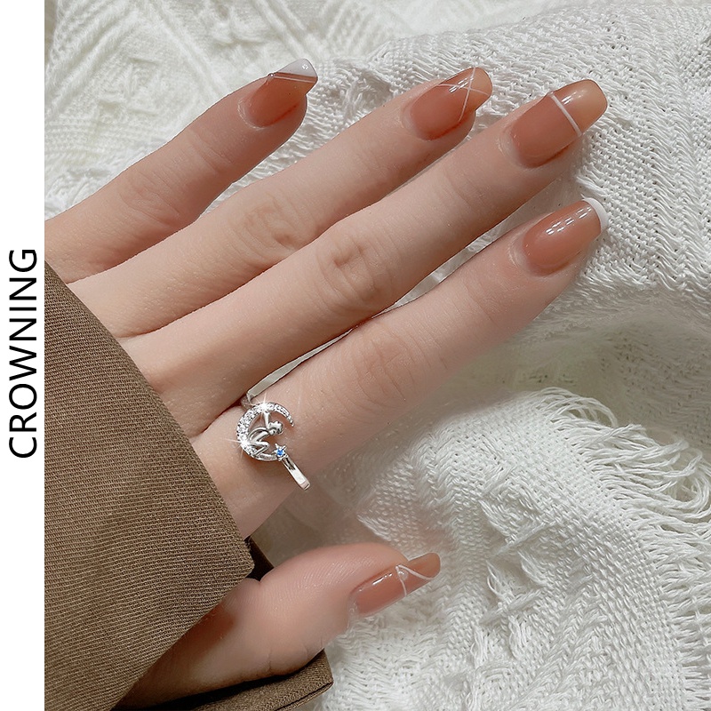 Nhẫn Đeo Ngón Trỏ Hình Mặt Trăng/Ngôi Sao Đính Đá Lấp Lánh Sang Trọng F781