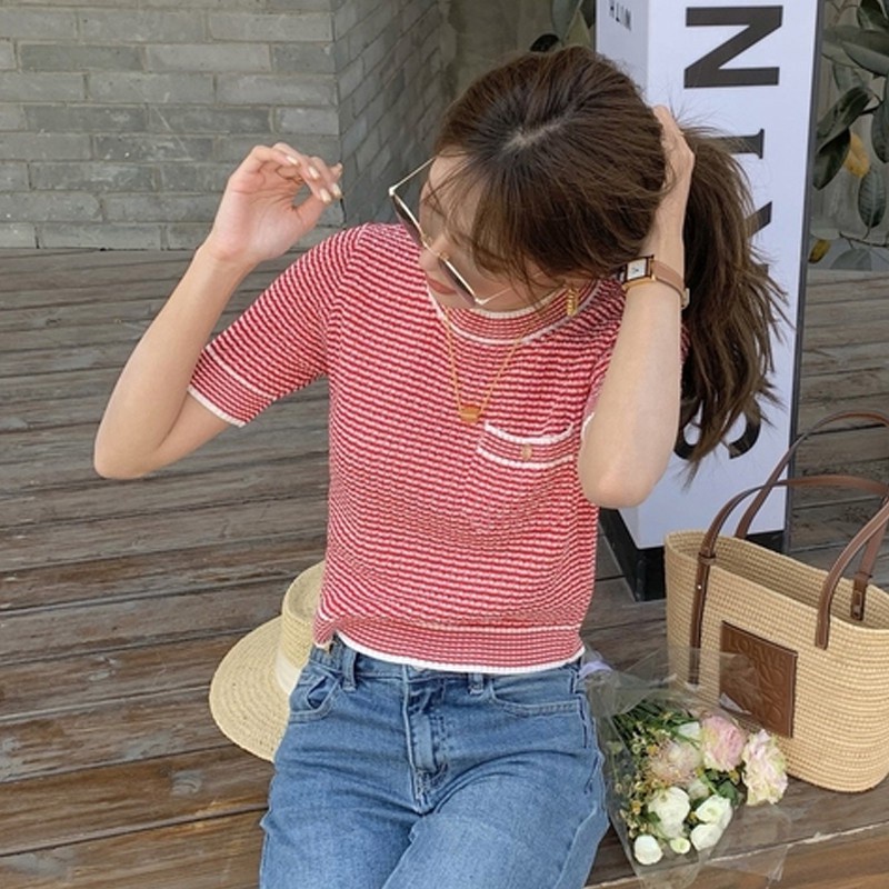 NUZIRO  Áo thun  tay ngắn cổ tròn phong cách Hàn Quốc tùy chọn màu sắc cho nữ