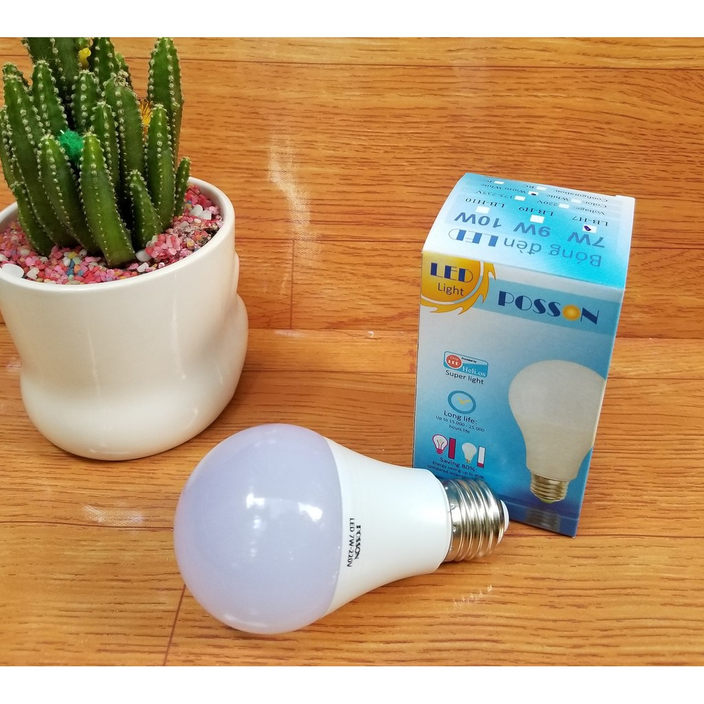 10 Bóng đèn Led 7w bup tròn A60 bulb tiết kiệm điện kín chống nước Posson LB-7x