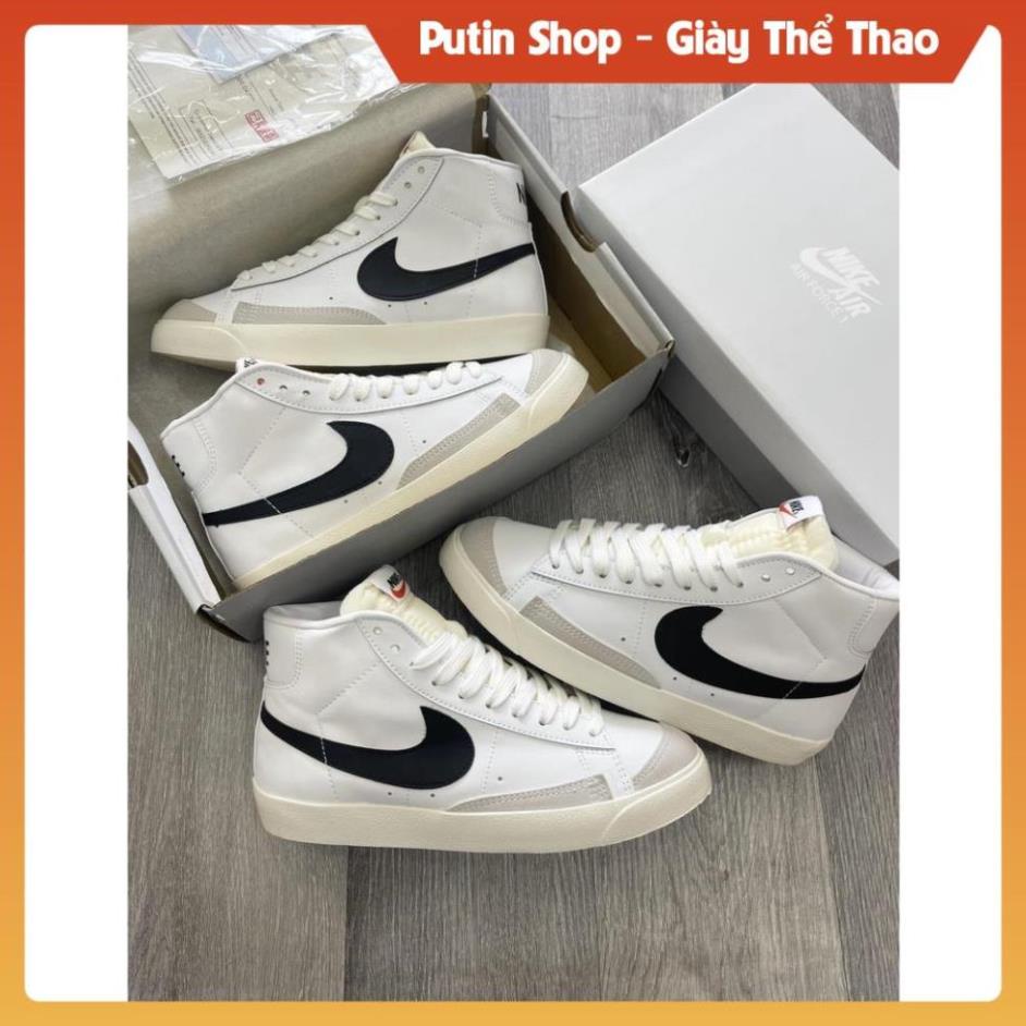 Giày Sneaker Nike. Blazer Mid 77 Vintage White Black Cao Cổ Thể Thao Phối Màu Đen Trắng