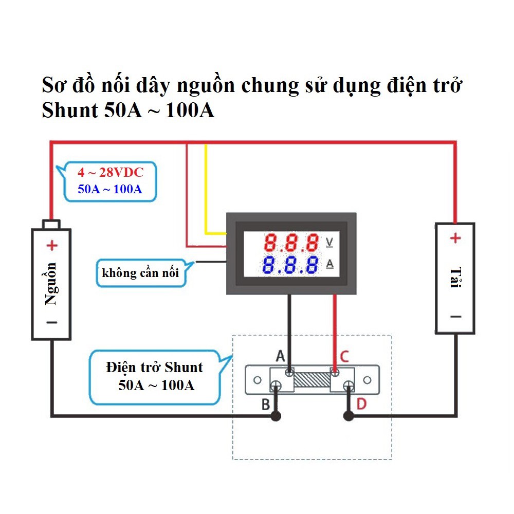 Đồng hồ đo điện áp dòng điện + Điện trở Shunt 100A