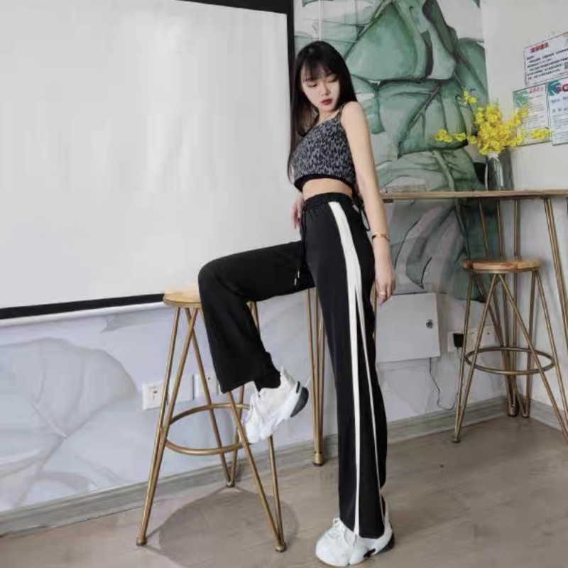 Quần culottes nỉ ống rộng suông viền trắng kèm hình thật
