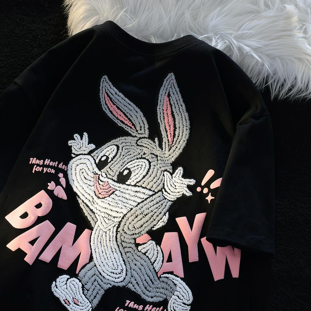 Ethelgirl Áo Thun unisex Tay Ngắn Dáng Rộng In Hình Thỏ Thời Trang Có 3 Màu Khác Nhau