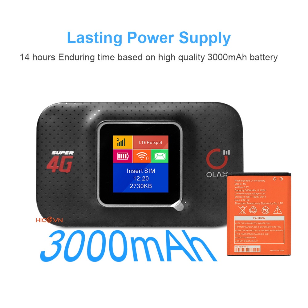 Bộ Phát Wifi 4G LTE OLAX MF982 MF980L Màn Hình LCD Tốc Độ 150Mpbs Pin 3000mAh, Hỗ Trợ 10 Thiết bị Kết nối Hàng Chính Hãn