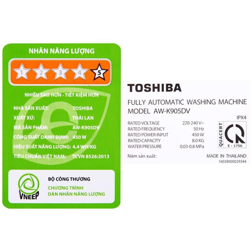 Máy giặt Toshiba 8 kg AW-K905DV(SG)